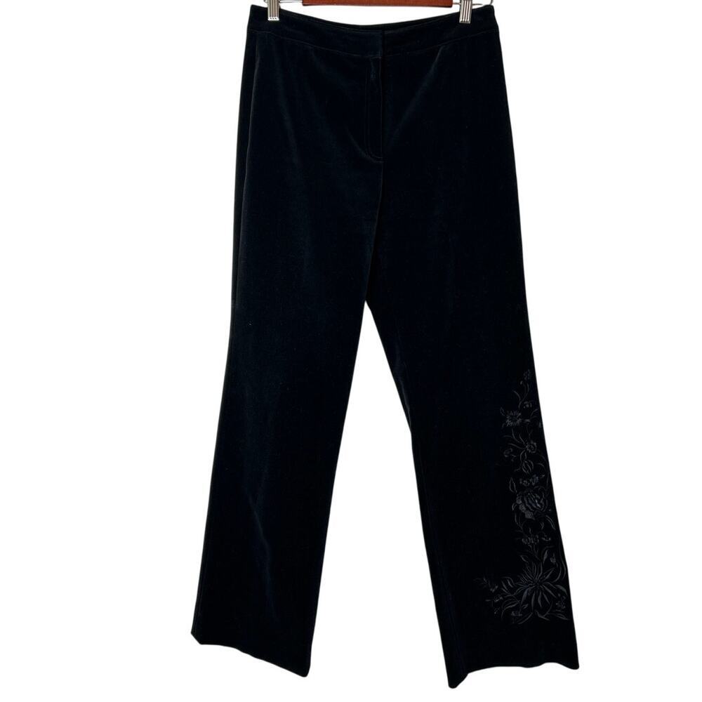 Antonio Melani Women's Black Velvet‎ Floral Embroidery Pants Size 8